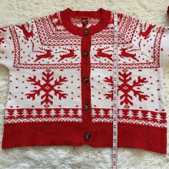 Dec. 25th Cardigan Womens Christmas Holiday Sweater Fair Isle Red White XL - Picture 10 of 11